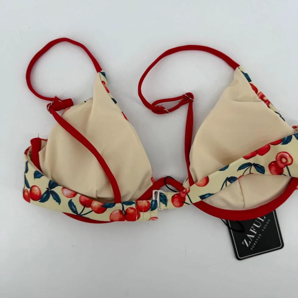ZAFUL Women Cherry Print Underwire Bikini Set Cream Red Size Medium NEW